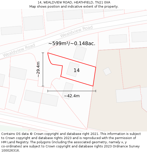 14, WEALDVIEW ROAD, HEATHFIELD, TN21 0XA: Plot and title map