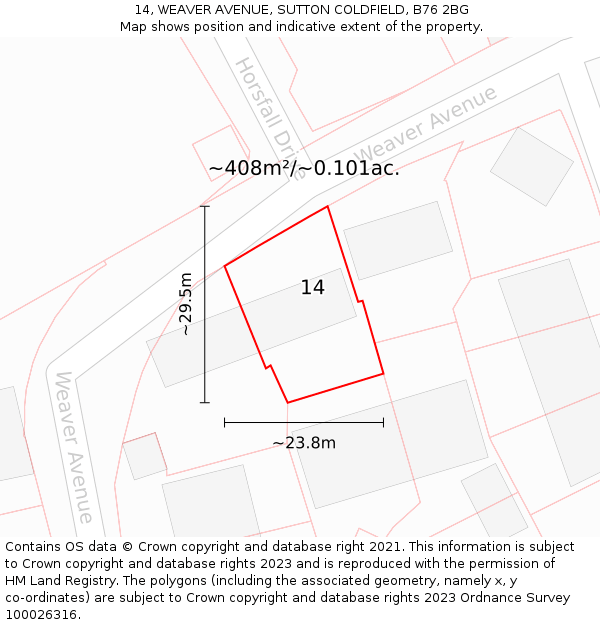 14, WEAVER AVENUE, SUTTON COLDFIELD, B76 2BG: Plot and title map