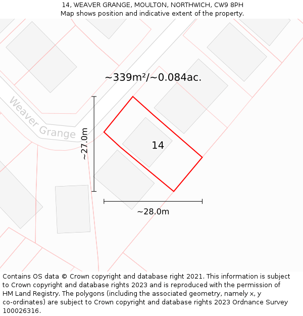 14, WEAVER GRANGE, MOULTON, NORTHWICH, CW9 8PH: Plot and title map