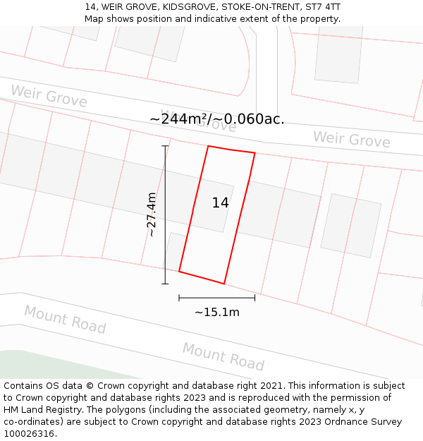 14, WEIR GROVE, KIDSGROVE, STOKE-ON-TRENT, ST7 4TT: Plot and title map