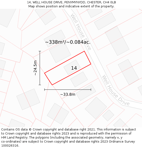 14, WELL HOUSE DRIVE, PENYMYNYDD, CHESTER, CH4 0LB: Plot and title map
