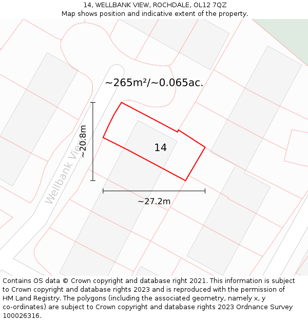 14, WELLBANK VIEW, ROCHDALE, OL12 7QZ: Plot and title map