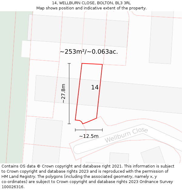 14, WELLBURN CLOSE, BOLTON, BL3 3RL: Plot and title map