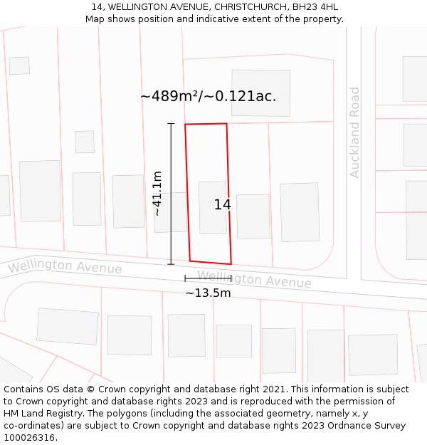 14, WELLINGTON AVENUE, CHRISTCHURCH, BH23 4HL: Plot and title map