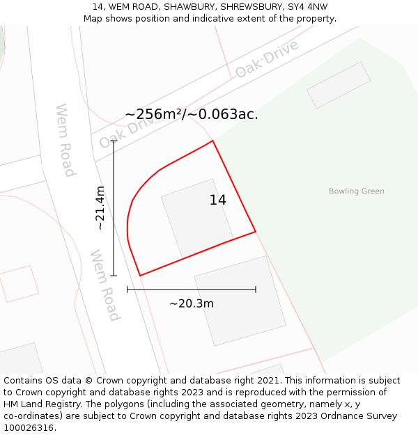 14, WEM ROAD, SHAWBURY, SHREWSBURY, SY4 4NW: Plot and title map