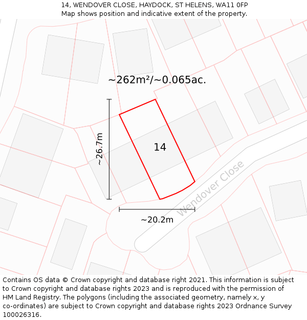 14, WENDOVER CLOSE, HAYDOCK, ST HELENS, WA11 0FP: Plot and title map