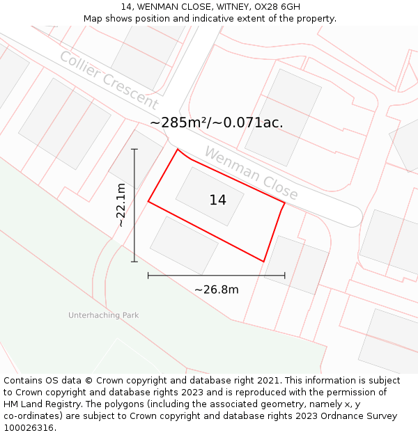 14, WENMAN CLOSE, WITNEY, OX28 6GH: Plot and title map
