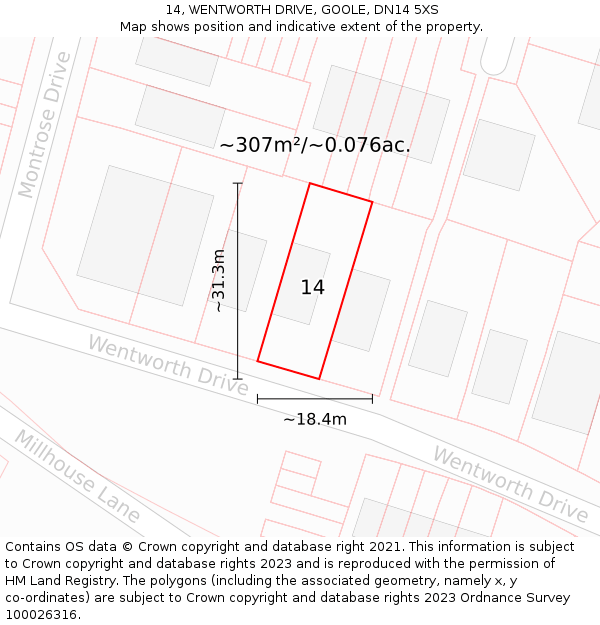 14, WENTWORTH DRIVE, GOOLE, DN14 5XS: Plot and title map
