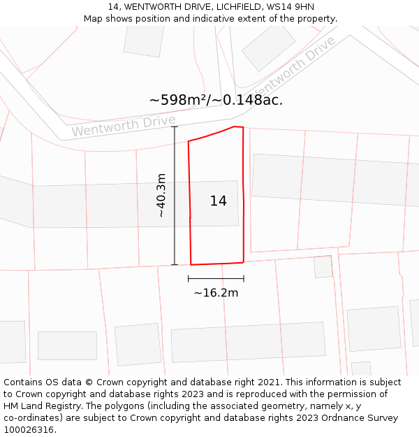 14, WENTWORTH DRIVE, LICHFIELD, WS14 9HN: Plot and title map