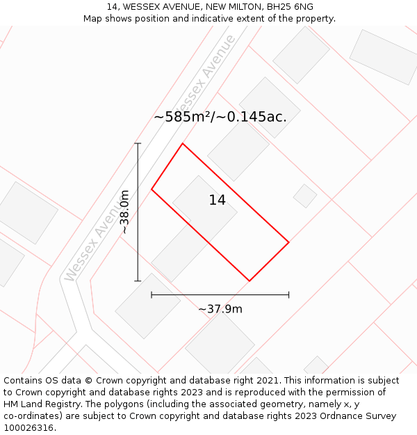 14, WESSEX AVENUE, NEW MILTON, BH25 6NG: Plot and title map
