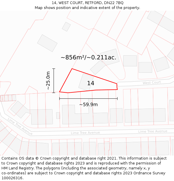 14, WEST COURT, RETFORD, DN22 7BQ: Plot and title map