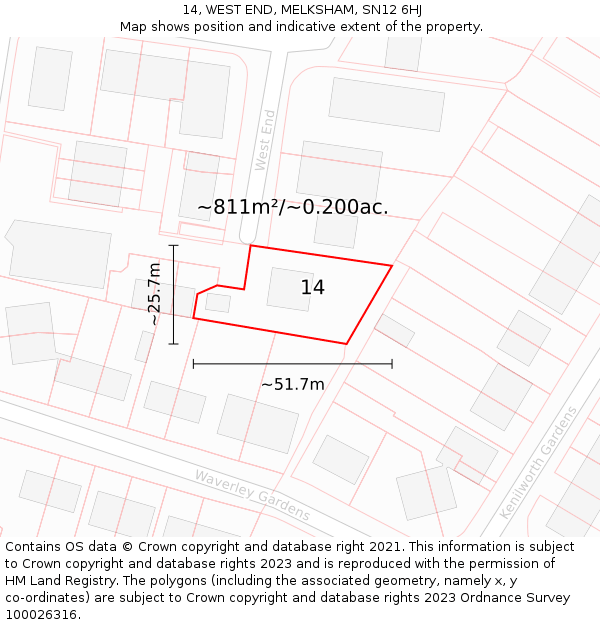 14, WEST END, MELKSHAM, SN12 6HJ: Plot and title map