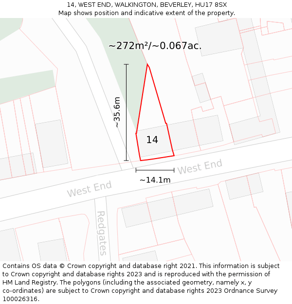 14, WEST END, WALKINGTON, BEVERLEY, HU17 8SX: Plot and title map