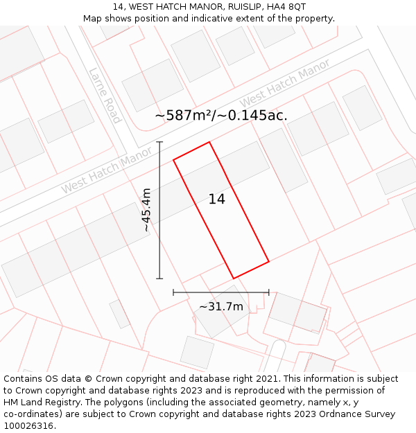 14, WEST HATCH MANOR, RUISLIP, HA4 8QT: Plot and title map