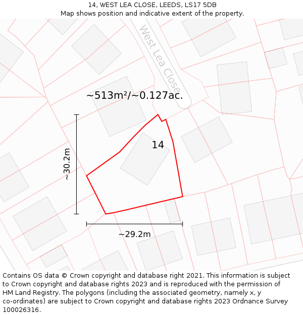 14, WEST LEA CLOSE, LEEDS, LS17 5DB: Plot and title map