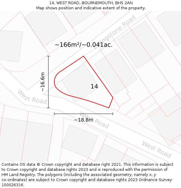 14, WEST ROAD, BOURNEMOUTH, BH5 2AN: Plot and title map