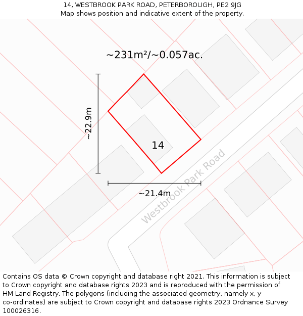 14, WESTBROOK PARK ROAD, PETERBOROUGH, PE2 9JG: Plot and title map