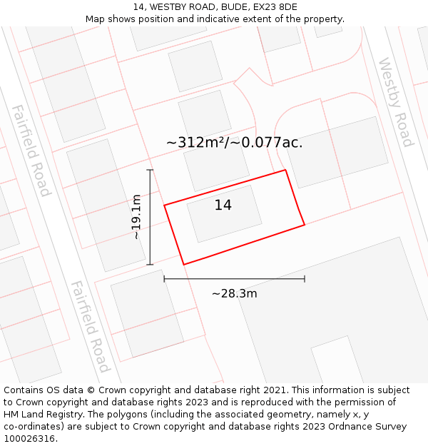 14, WESTBY ROAD, BUDE, EX23 8DE: Plot and title map