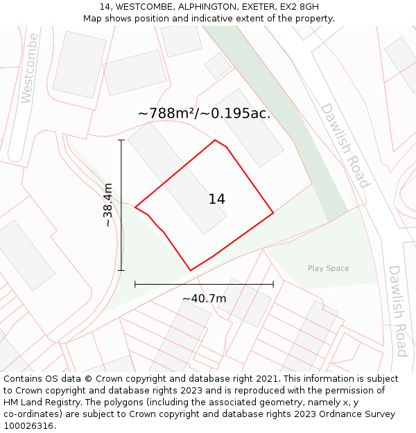 14, WESTCOMBE, ALPHINGTON, EXETER, EX2 8GH: Plot and title map
