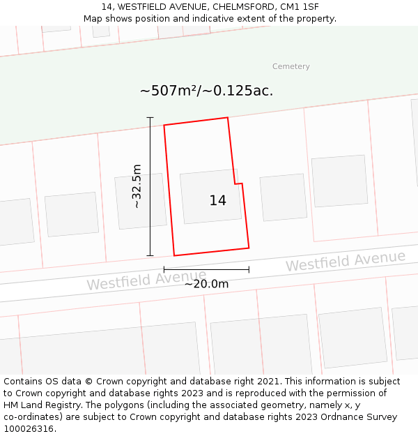 14, WESTFIELD AVENUE, CHELMSFORD, CM1 1SF: Plot and title map