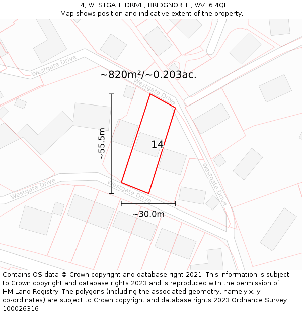 14, WESTGATE DRIVE, BRIDGNORTH, WV16 4QF: Plot and title map