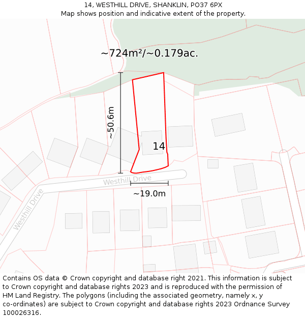 14, WESTHILL DRIVE, SHANKLIN, PO37 6PX: Plot and title map