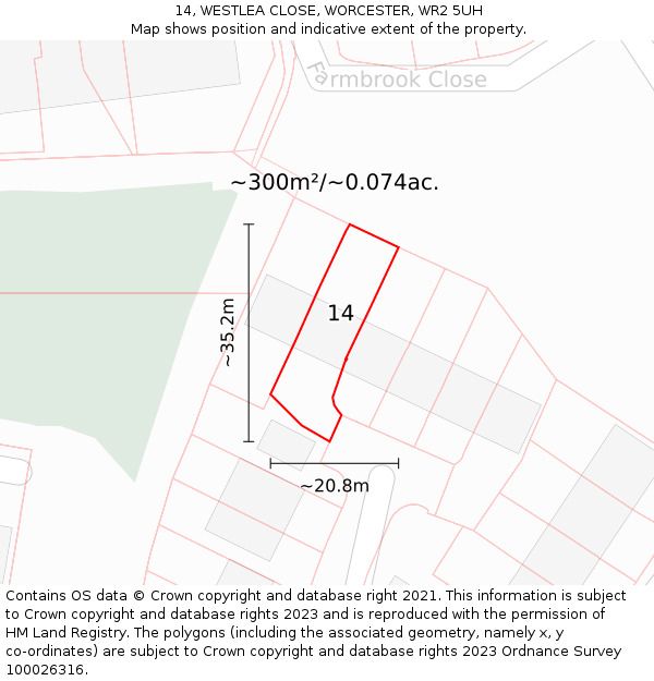 14, WESTLEA CLOSE, WORCESTER, WR2 5UH: Plot and title map