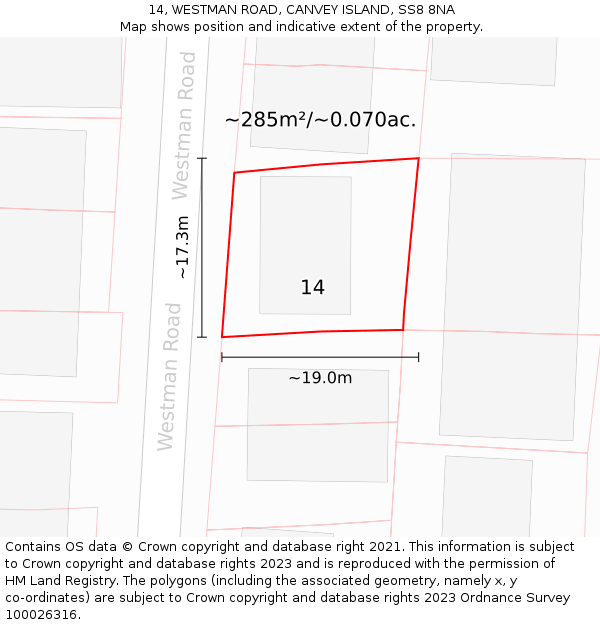 14, WESTMAN ROAD, CANVEY ISLAND, SS8 8NA: Plot and title map