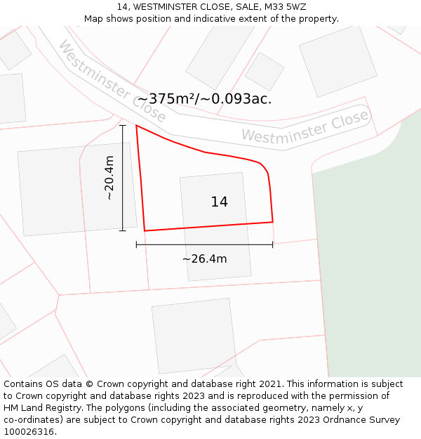 14, WESTMINSTER CLOSE, SALE, M33 5WZ: Plot and title map