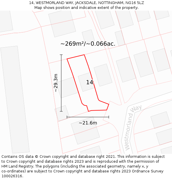14, WESTMORLAND WAY, JACKSDALE, NOTTINGHAM, NG16 5LZ: Plot and title map