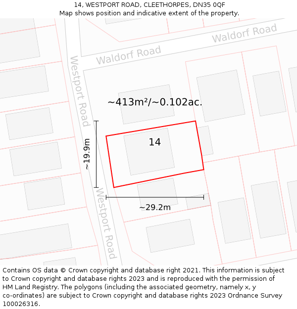 14, WESTPORT ROAD, CLEETHORPES, DN35 0QF: Plot and title map