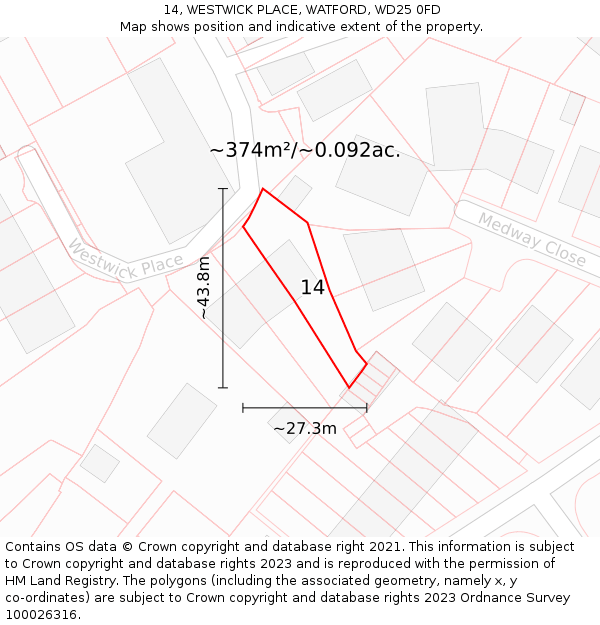 14, WESTWICK PLACE, WATFORD, WD25 0FD: Plot and title map