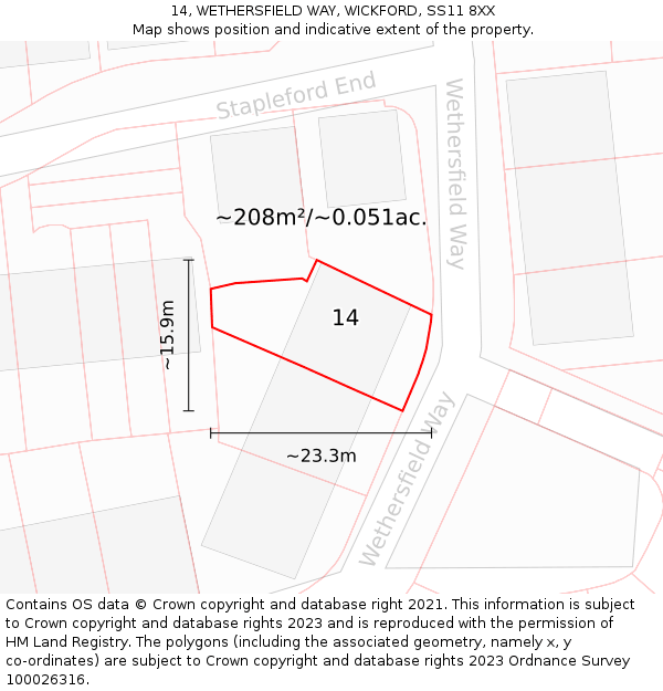 14, WETHERSFIELD WAY, WICKFORD, SS11 8XX: Plot and title map