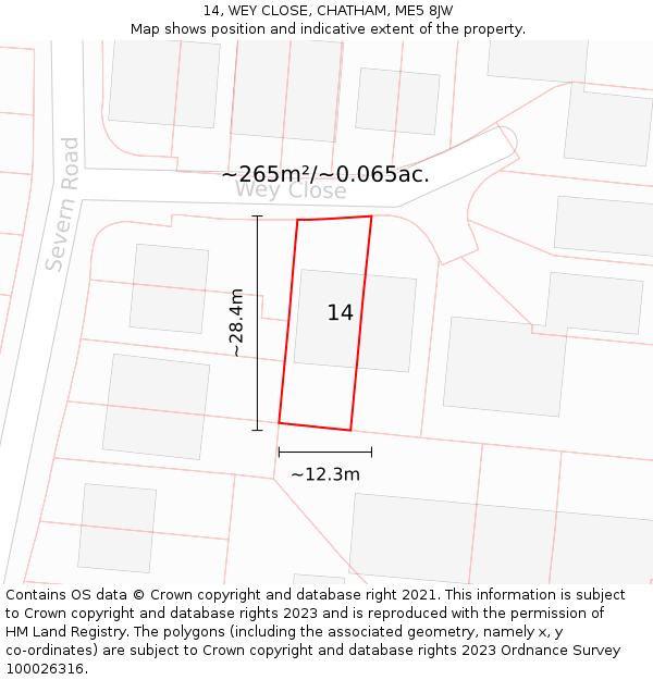 14, WEY CLOSE, CHATHAM, ME5 8JW: Plot and title map