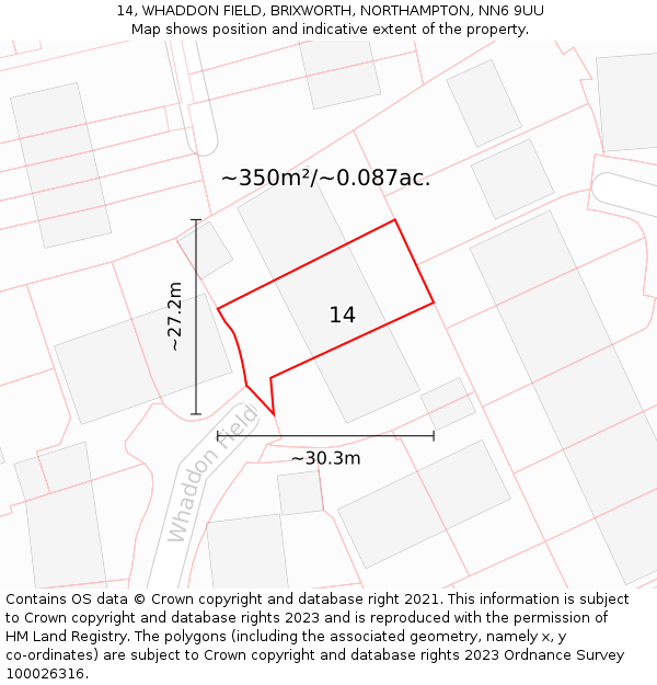 14, WHADDON FIELD, BRIXWORTH, NORTHAMPTON, NN6 9UU: Plot and title map