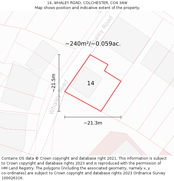 14, WHALEY ROAD, COLCHESTER, CO4 3AW: Plot and title map