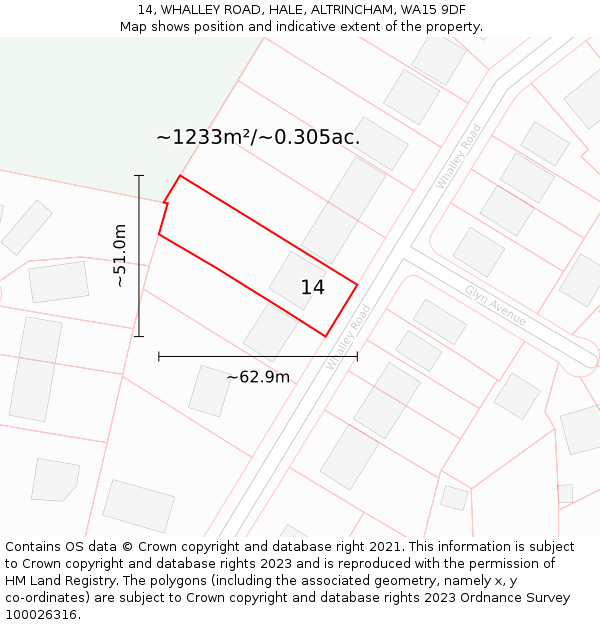14, WHALLEY ROAD, HALE, ALTRINCHAM, WA15 9DF: Plot and title map