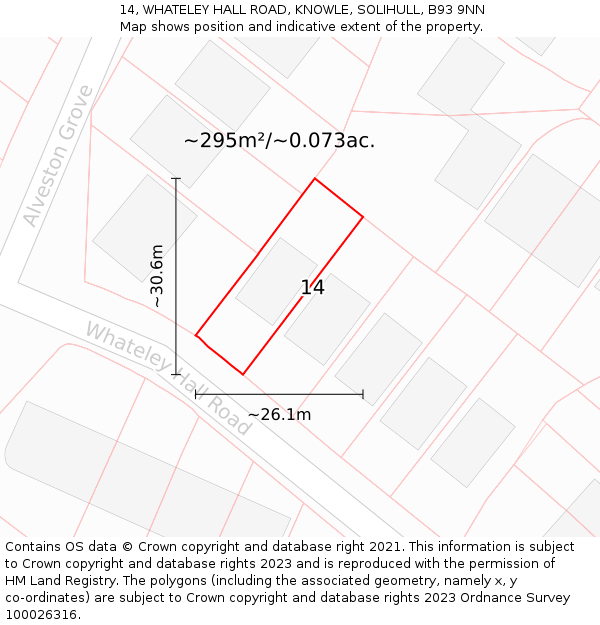 14, WHATELEY HALL ROAD, KNOWLE, SOLIHULL, B93 9NN: Plot and title map