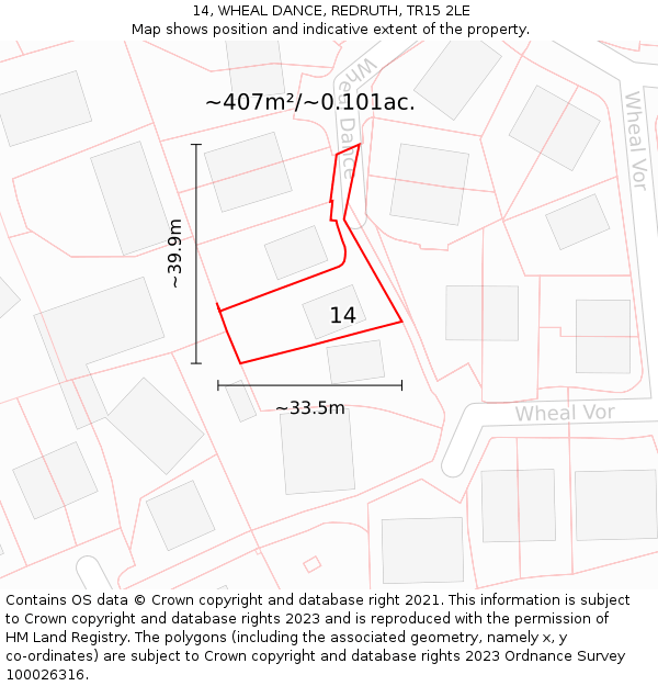 14, WHEAL DANCE, REDRUTH, TR15 2LE: Plot and title map