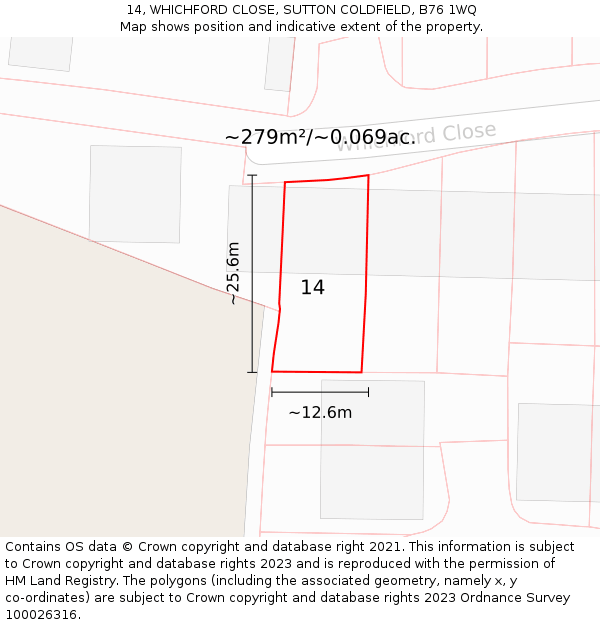 14, WHICHFORD CLOSE, SUTTON COLDFIELD, B76 1WQ: Plot and title map