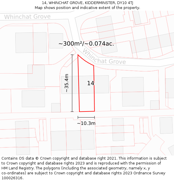 14, WHINCHAT GROVE, KIDDERMINSTER, DY10 4TJ: Plot and title map