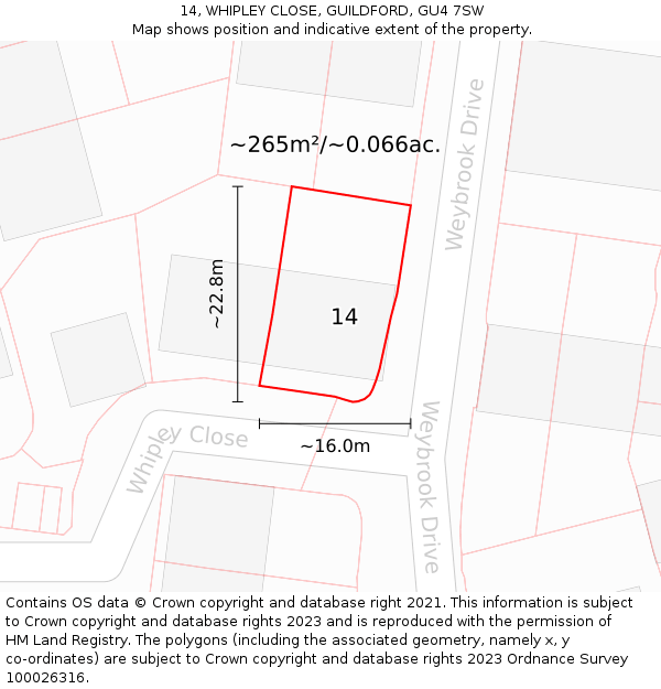 14, WHIPLEY CLOSE, GUILDFORD, GU4 7SW: Plot and title map