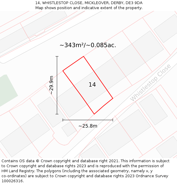 14, WHISTLESTOP CLOSE, MICKLEOVER, DERBY, DE3 9DA: Plot and title map