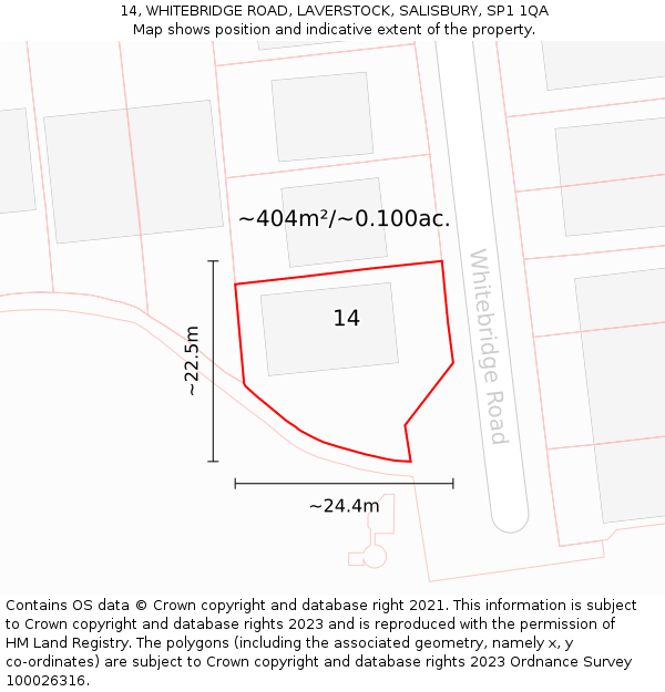 14, WHITEBRIDGE ROAD, LAVERSTOCK, SALISBURY, SP1 1QA: Plot and title map