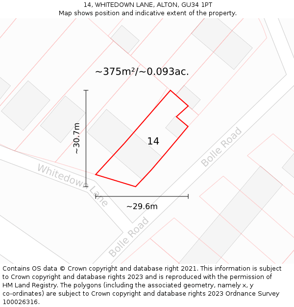 14, WHITEDOWN LANE, ALTON, GU34 1PT: Plot and title map