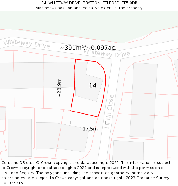 14, WHITEWAY DRIVE, BRATTON, TELFORD, TF5 0DR: Plot and title map