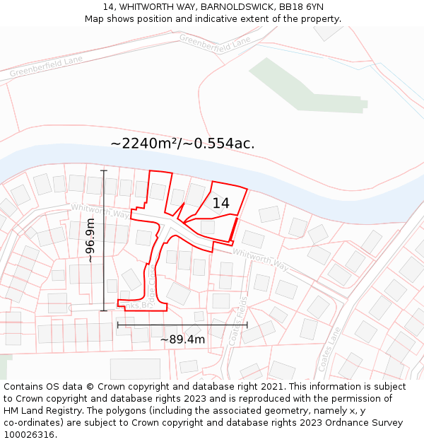 14, WHITWORTH WAY, BARNOLDSWICK, BB18 6YN: Plot and title map