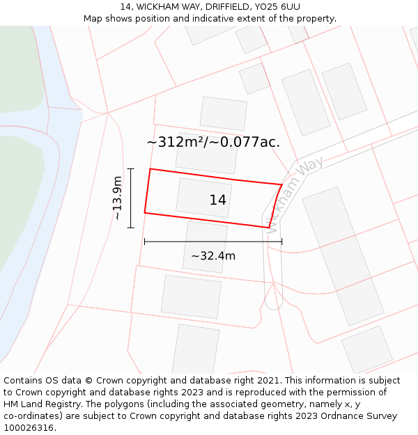 14, WICKHAM WAY, DRIFFIELD, YO25 6UU: Plot and title map
