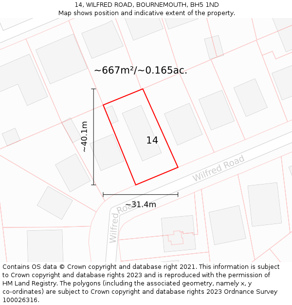 14, WILFRED ROAD, BOURNEMOUTH, BH5 1ND: Plot and title map