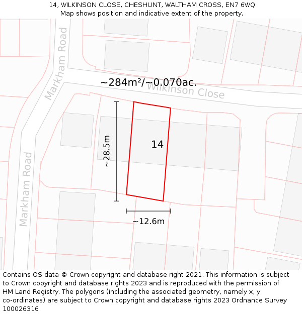 14, WILKINSON CLOSE, CHESHUNT, WALTHAM CROSS, EN7 6WQ: Plot and title map